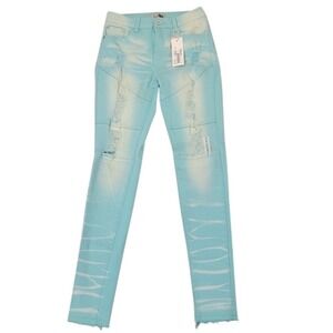 NWT Blue Topic Womens Turquoise Distressed‎ Jeans Size 5/6 Frayed Cuffs